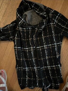 Cynthia Rowley Black Plaid Cowl-Neck Sweater